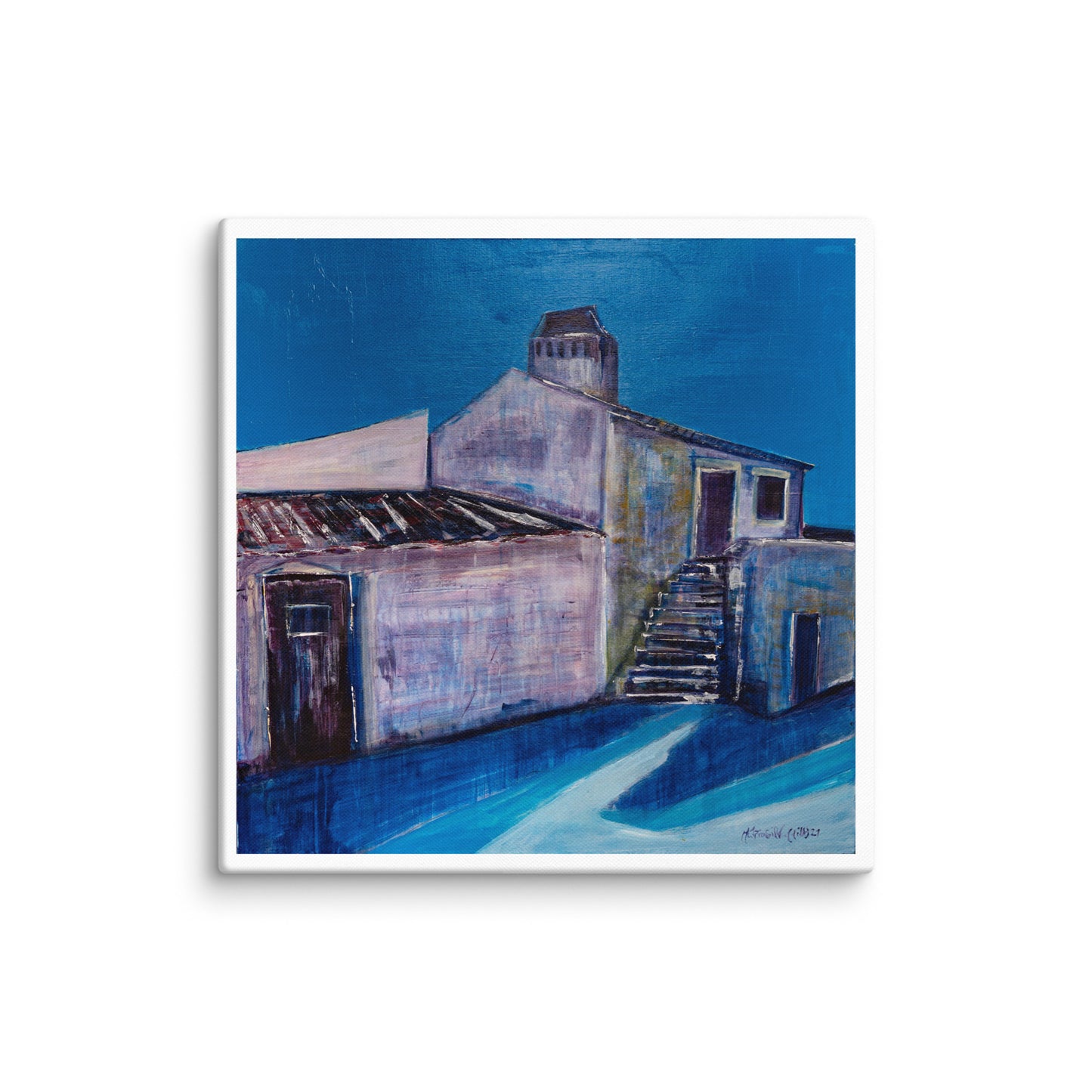 Original Artwork Canvas: 'Blue House' - Print 