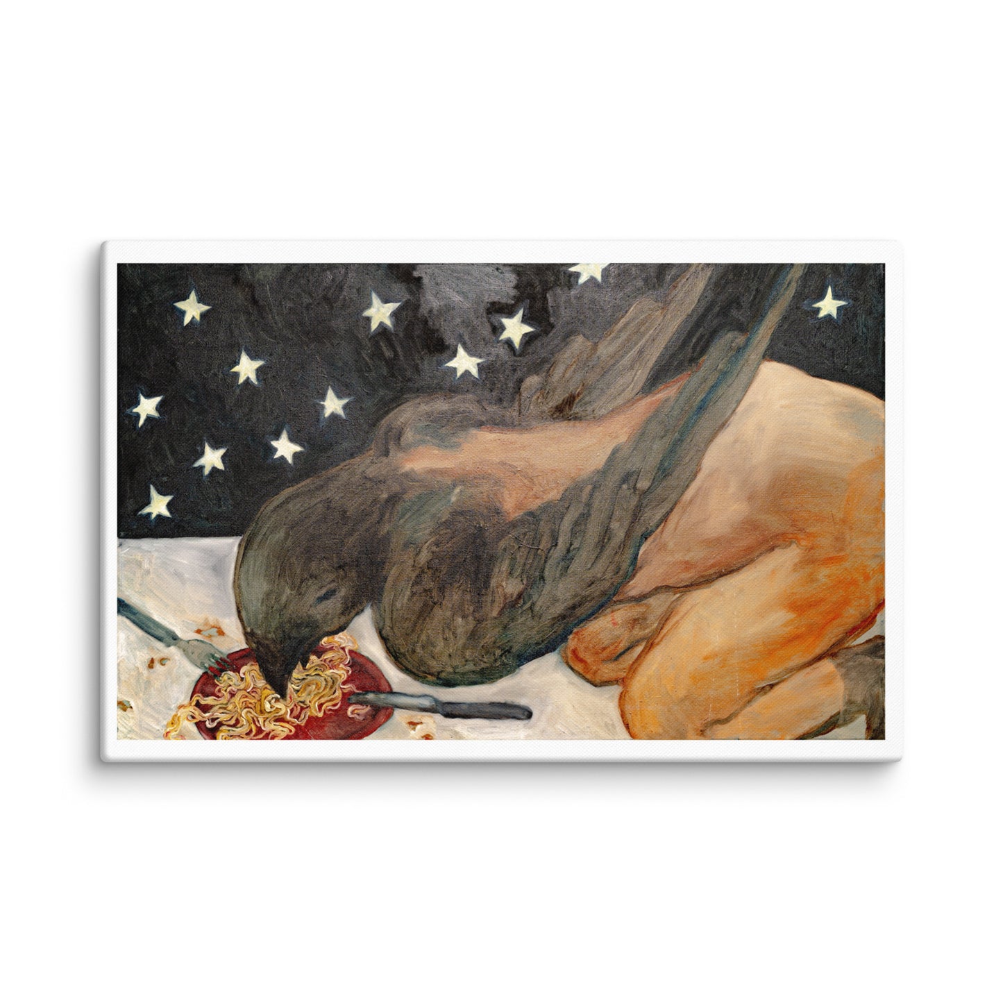 Original Artwork Canvas: ‘Bird Woman Eating Pasta’ - Print 