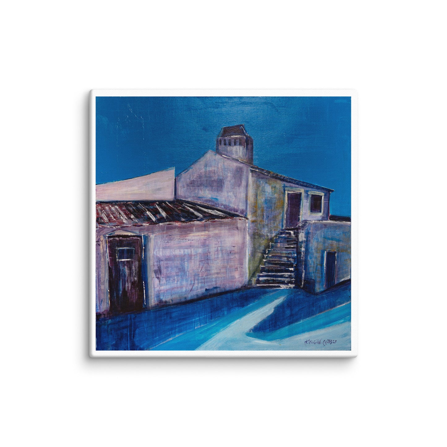 Original Artwork Canvas: 'Blue House' - Print 